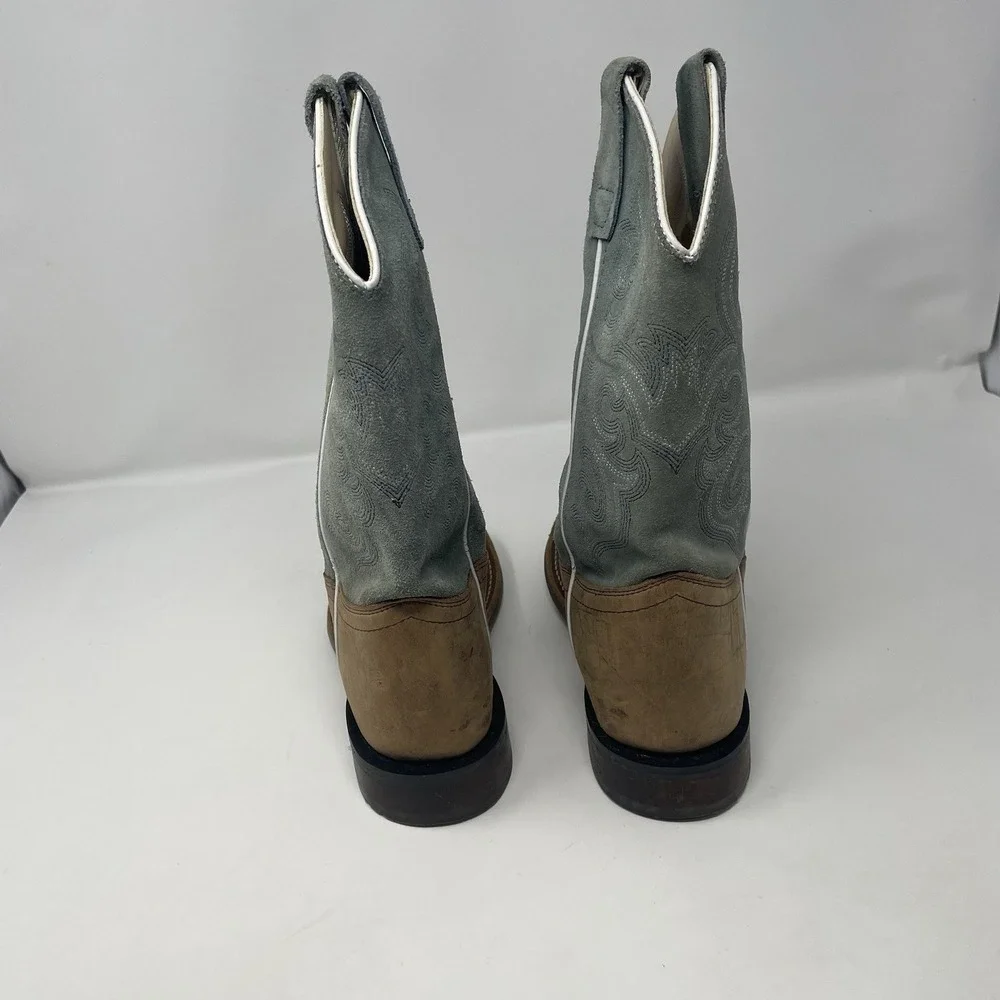 Old West Kids Leather Western Cowboy Boots Blue Suede Shaft Size 4.0 D BSY1944